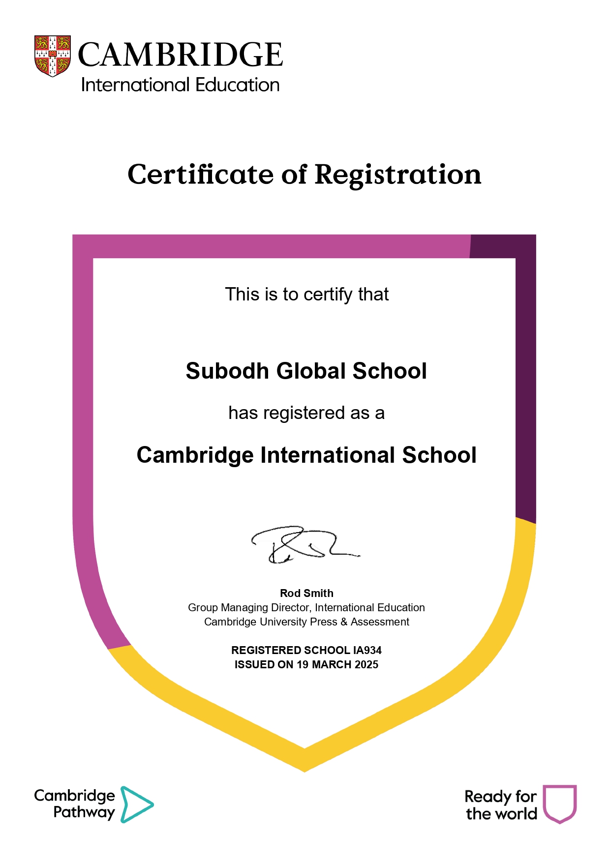 Cambridge International School Certificate - Subodh Global School